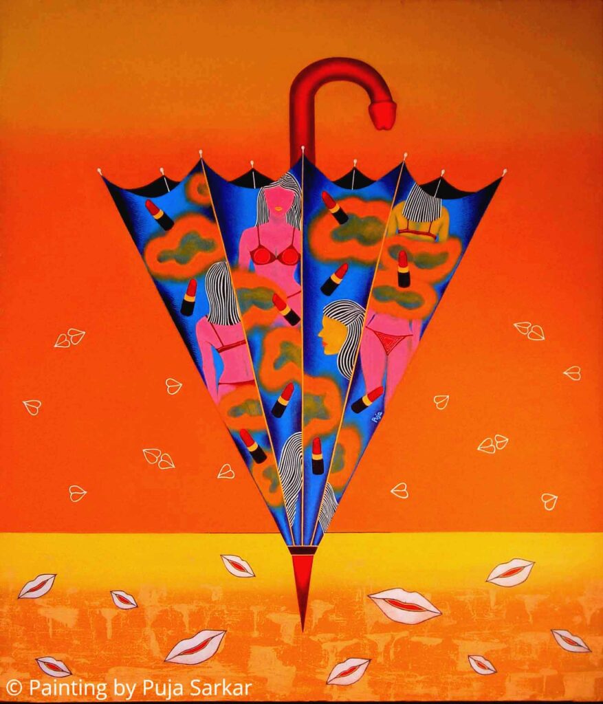 The Umbrella Size 42X36 Inches Acrylic on Canvas Artist PUJA SARKAR 2 Visions Art